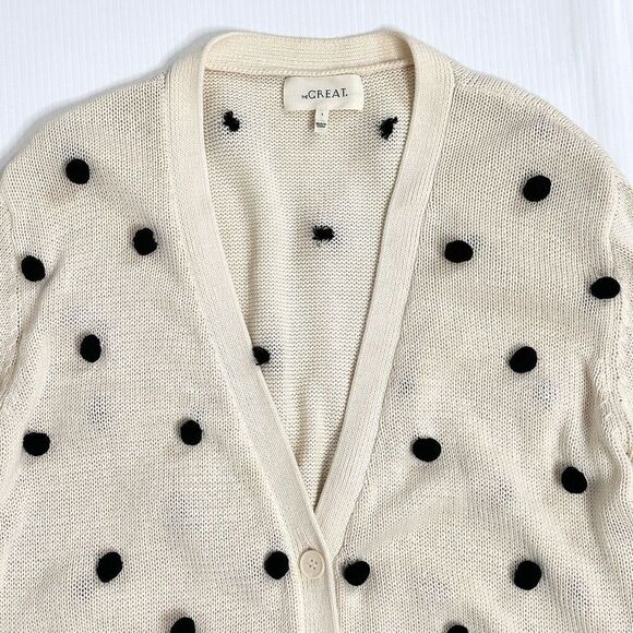 The Great The Bobble Cardigan Cream Black Pom Pom Knit Siz 1/ Small Longline - Picture 10 of 16